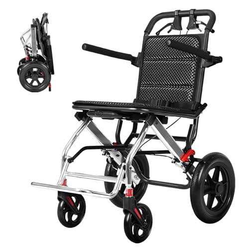 GHBXJX Ultraleicht Rollstuhl Faltbar Leicht Aluminium Transportrollstühle, Rollstühle mit Bremsen, Reiserollstuhl für ältere und Behinderte Menschen, Sitzbreite 41 cm, 9 kg