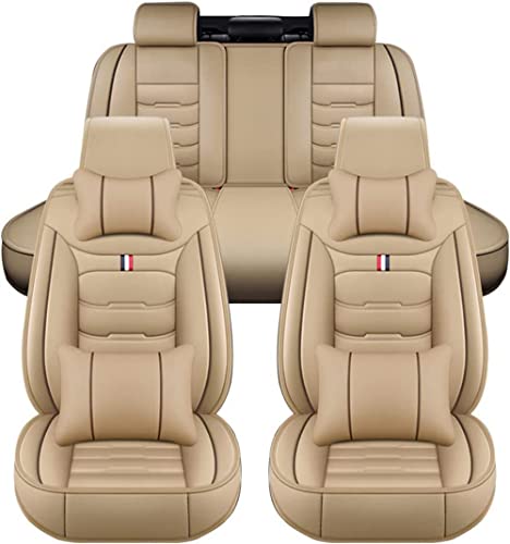NEEDBUY Auto Sitzbezüge für BMW 3 Series E91 Touring 2005-2013 5-Sitze PU Leder Vorne und Hinten Autositzbezüge Zubehör,Beige-Luxurious_Set