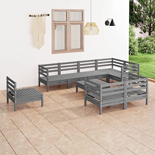 WHOPBXGAD terrassenmöbel,balkonmöbel Kleiner Balkon,Tisch klappbar,9-TLG. Garten-Lounge-Set Massivholz Kiefer Grauterassenmöbel außen,balkonmöbel Set,glasplatte Tisch,