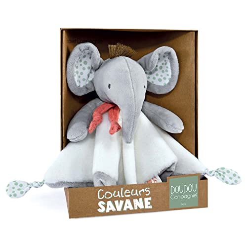 Doudou et Compagnie - Farben Savanne – Kuscheltier Elefant – Grau – 25 cm – Geschenk zur Geburt – DC4078