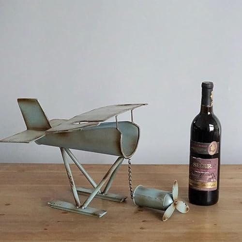 AHDFY Retro-Flugzeug-Weinregal, stehender Weinaufbewahrungshalter, Kunstdekoration für den Heimküchentisch, Weinregal-Organizer für Küche, Bar, Speisekammer, Arbeitsplatte,Blue2