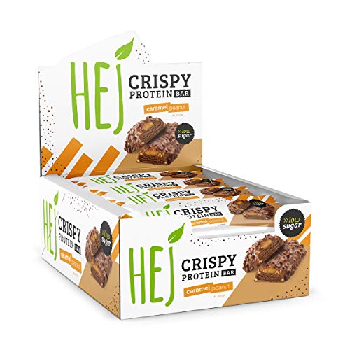 HEJ Crispy Protein Bar | Caramel Peanut - 12 x 45 g | Schokoladiger Protein Riegel | Eiweißriegel ohne Zuckerzusatz