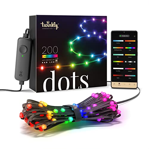 Twinkly Dots - App-Controlled Flexible LED Light String mit 200 RGB (16 Million Farben) LEDs. 10 m. Black Wire. Indoor und Outdoor Smart Home Lighting Dekoration.