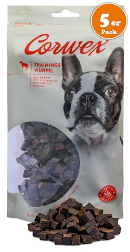 Corwex Trainingswürfel Hundesnacks mit Pferd, Monoprotein, Trainee Snack, getreidefreie Leckerlie fürs Hundetraining (5x250g, Pferd)