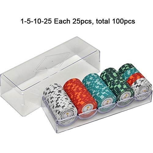 TX GIRL 600PCS / 1000PCS Casino Poker Chips Set Mit Acylic Case & Tray Lehm Texas Hold'em Baccarat Black Jack Dollar Metallmünzen (Color : 100pcs)