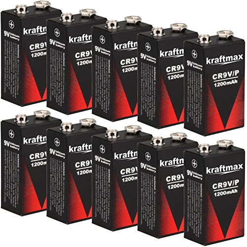 10x Kraftmax 9V Block Lithium Hochleistungs- Longlife Batterien für Rauchmelder/Feuermelder - 10 Jahre Batterie Lebensdauer