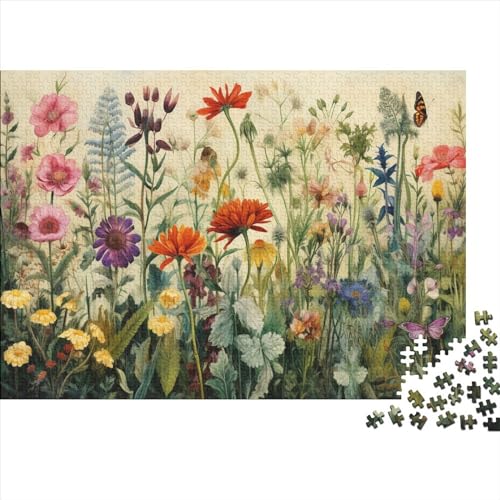 Hölzern Puzzle Blumen 1000 Piece Puzzle for Adults and Children Aged 14 and Over, Puzzle with Butterfly 1000pcs (75x50cm)