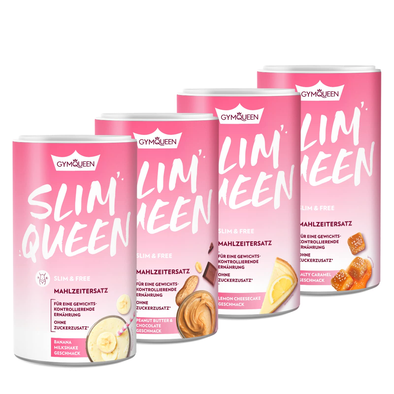 GymQueen Slim Queen Abnehm Shake 4x420g, Leckerer Diät-Shake zum einfachen Abnehmen, Mahlzeitersatz mit wichtigen Vitaminen und Nährstoffen, nur 250 kcal pro Portion