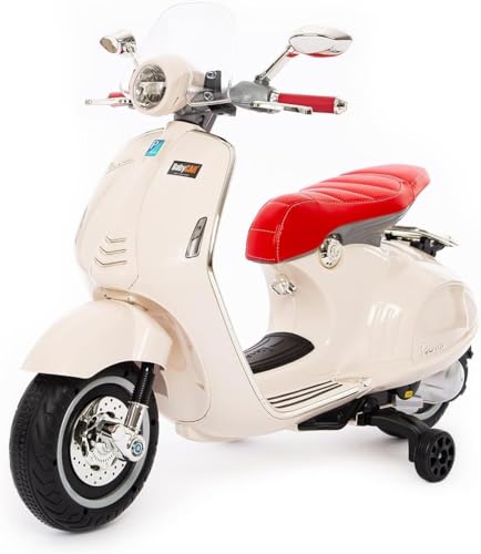 Motorrad für Kinder Vespa 946 (weiß) mit MP3-Leuchten und Sounds, offiziell lizenziert