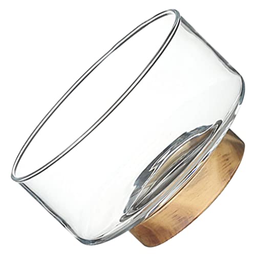 Klare Glasschale, dekorative Glasschale mit Holzsockel, runde Glasschale, Terrarium, Fischschale, Vase for Hochzeitsfeier, Heimdekoration