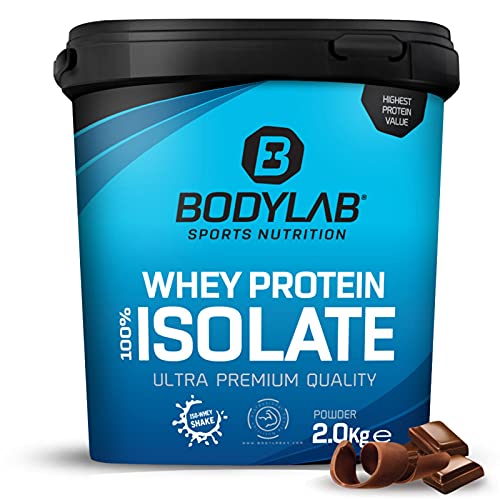 Whey Protein Isolate 2kg Schokolade Bodylab24, Eiweißpulver aus Whey Isolat, Whey Protein-Pulver kann den Muskelaufbau unterstützen, konzentriertes Iso-Whey-Protein frei von Aspartam
