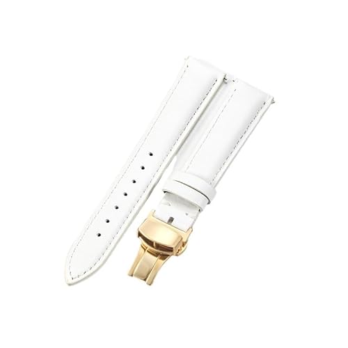 GeRnie Braun-weißes Uhrenarmband aus Rindsleder, echtes Leder, Faltschließe, kleines Zifferblatt, 16-18-mm-Uhrenarmband for Damen (Color : White-Golden-B1, Size : 16mm)