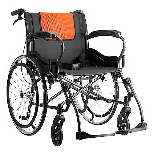GHBXJX Rollstuhl Faltbar Leicht Aktivrollstuhl, Rollstuhl für die Wohnung und Unterwegs, Rollstühle für Erwachsene, Trommelbremse, Aluminium, Sitzbreite 44.5 cm, 11kg