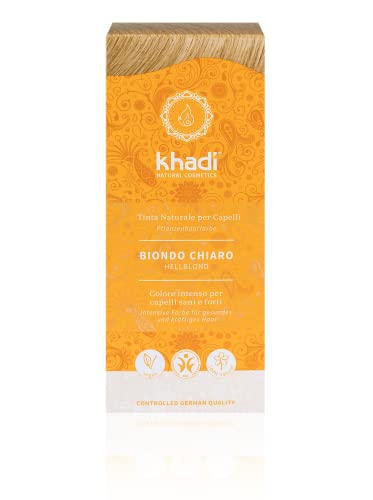 khadi HELLBLOND Pflanzenhaarfarbe, Haarfarbe für frisches, strahlendes Weizenblond bis zu warmem, goldenem Honigblond, Naturhaarfarbe 100% pflanzlich, natürlich & vegan, Naturkosmetik, 100g