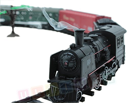BSD Eisenbahn elektrisch Set - Dampflokomotive, 4 Wagen, Sound, Licht und Rauch - Elektrische Lokomotive - 25 Teile
