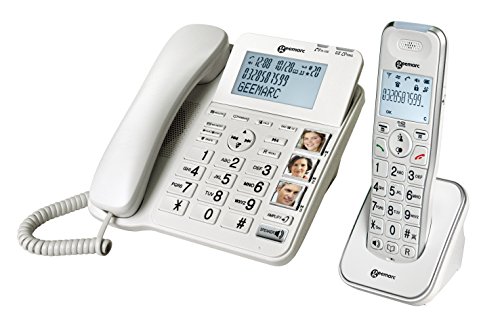 Geemarc AMPLIDECT COMBI 295 Schnurgebundenes Seniorentelefon Anrufbeantworter, Foto-Tasten Beleuchtetes Display Weiß