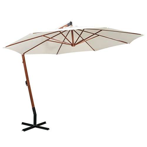 tidyard Sonnenschirm Ampelschirm Gartenschirm Freiarm Sonnenschutz Schirm Holzmast mit Kurbelmechanismus Stahl-Fu?kreuz 350 cm Wei?