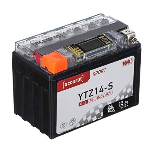 Accurat Motorradbatterie YTZ14-S 12Ah 150A 12V Gel Technologie + LCD Display Starterbatterie leistungsstark rüttelfest ABS geeignet wartungsfrei