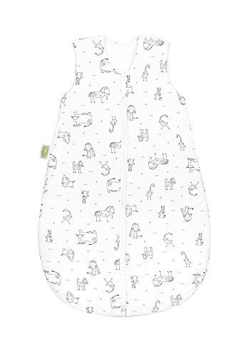 Set Odenwälder Sommerschlafsack & Stoffwindel von Kinderhaus Blaubär | Baby Schlafsack Flauschig & Weich | Schlafsack Baby atmungsaktiv aus 100% Baumwolle, Größe:90, Design:Tiere grau