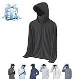 Donubiiu Leichte Sonnenschutzkleidung für Herren/Damen, Lightweight Sun Protection Clothing Ice Silk Hoodie Shirts Jacket (Black,M)