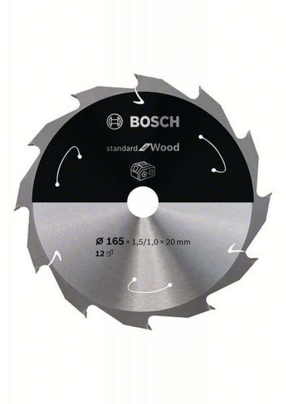 Bosch Akku-Kreissägeblatt Standard for Wood, 165 x 1,5/1 x 20, 12 Zähne 2608837684
