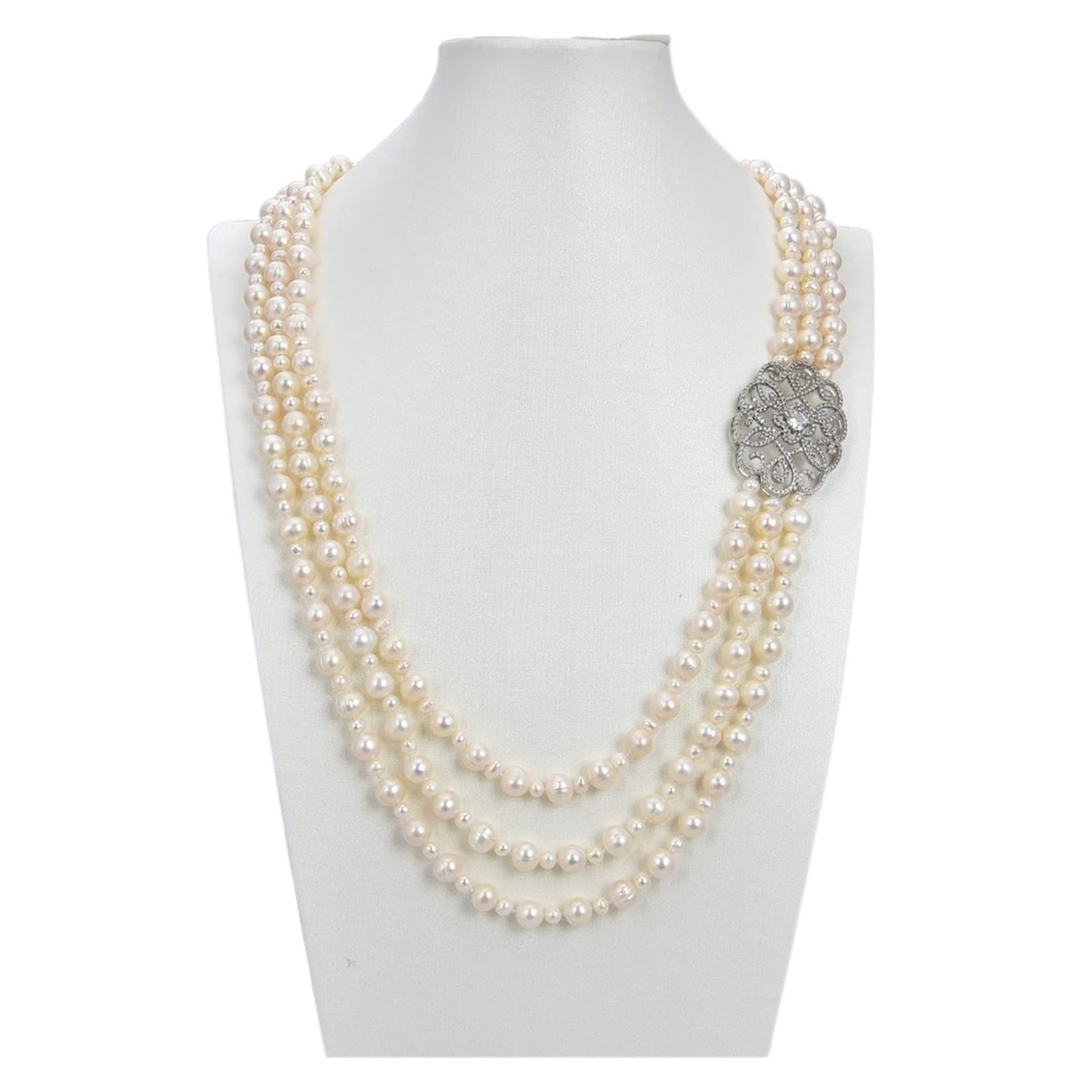 RUAJOGYNVM Schmuck 24 Zoll 3 Stränge weißer Perlenketten-Anhänger erfüllen Ketten für Damen