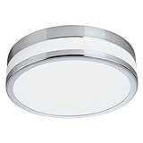 EGLO Badezimmer-Deckenlampe LED Parlermo, 1 flammige Deckenleuchte, Material: Stahl, Glas: satiniert und weiß lackiert, Farbe: Chrom, Ø: 22,5 cm, IP44