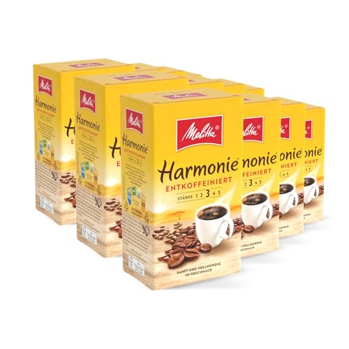 Melitta Gemahlener Röstkaffee, Filterkaffee, entkoffeiniert, vollmundiges, besonders sanftes Aroma, Harmonie entkoffeiniert, 12 x 500 g