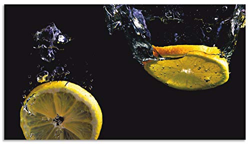 ARTland Spritzschutz Küche aus Alu für Herd Spüle 90x50 cm (BxH) Küchenrückwand mit Motiv Essen Obst Früchte Zitrone unter Wasser Modern Dunkel T5HA