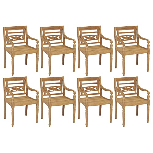 ZQQLVOO Stühle 8 STK.,Outdoor Stühle,Bistro-Stuhl,Kaffee-Stuhl,Hochlehnige Stühle,Konversationsstuhl,Komfort-Stuhl,für Garten,Balkon,Pool,Massivholz Teak