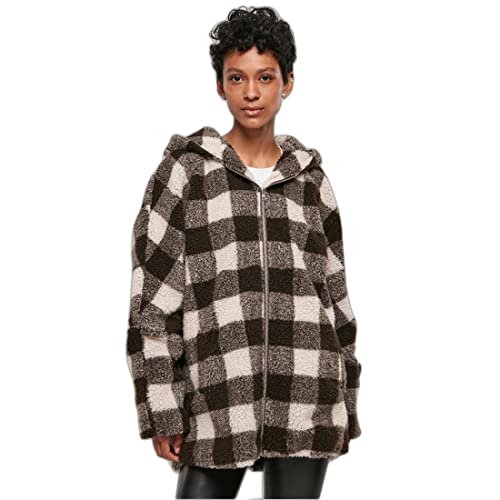 Urban Classics Damen Ladies Hooded Oversized Check Sherpa Jacket Jacke, Mehrfarbig (Firered/Blk 01440), XXXXX-Large (Herstellergröße: 5XL)