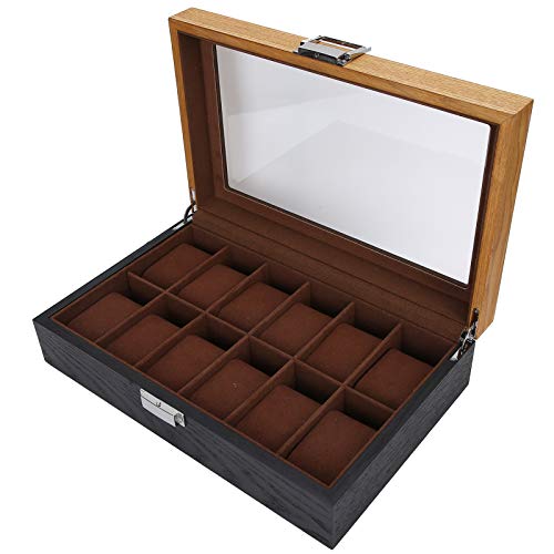 Zweifarbige Uhrenbox Holz, 12 Slot Uhrenvitrine, moderner Uhrenorganisator, klassische Uhrensammlung Aufbewahrungsbox, Geschenk für Freunde