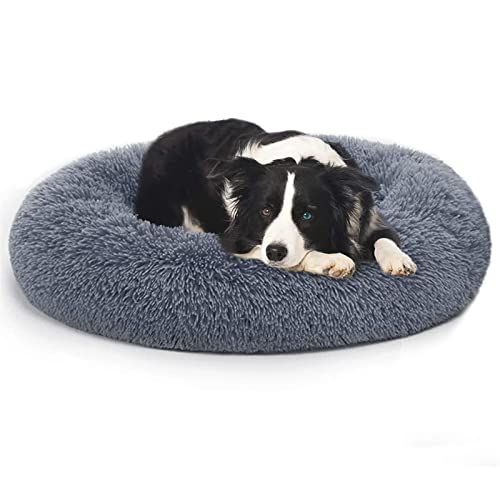 SHAIYOU Orthopädisches Hundebett Komfortables Donut Cuddler Rundes Hundebett Ultra Weiches Waschbares Hunde- Und Katzenkissenbett (70 * 70 * 15cm,Grau Blau)