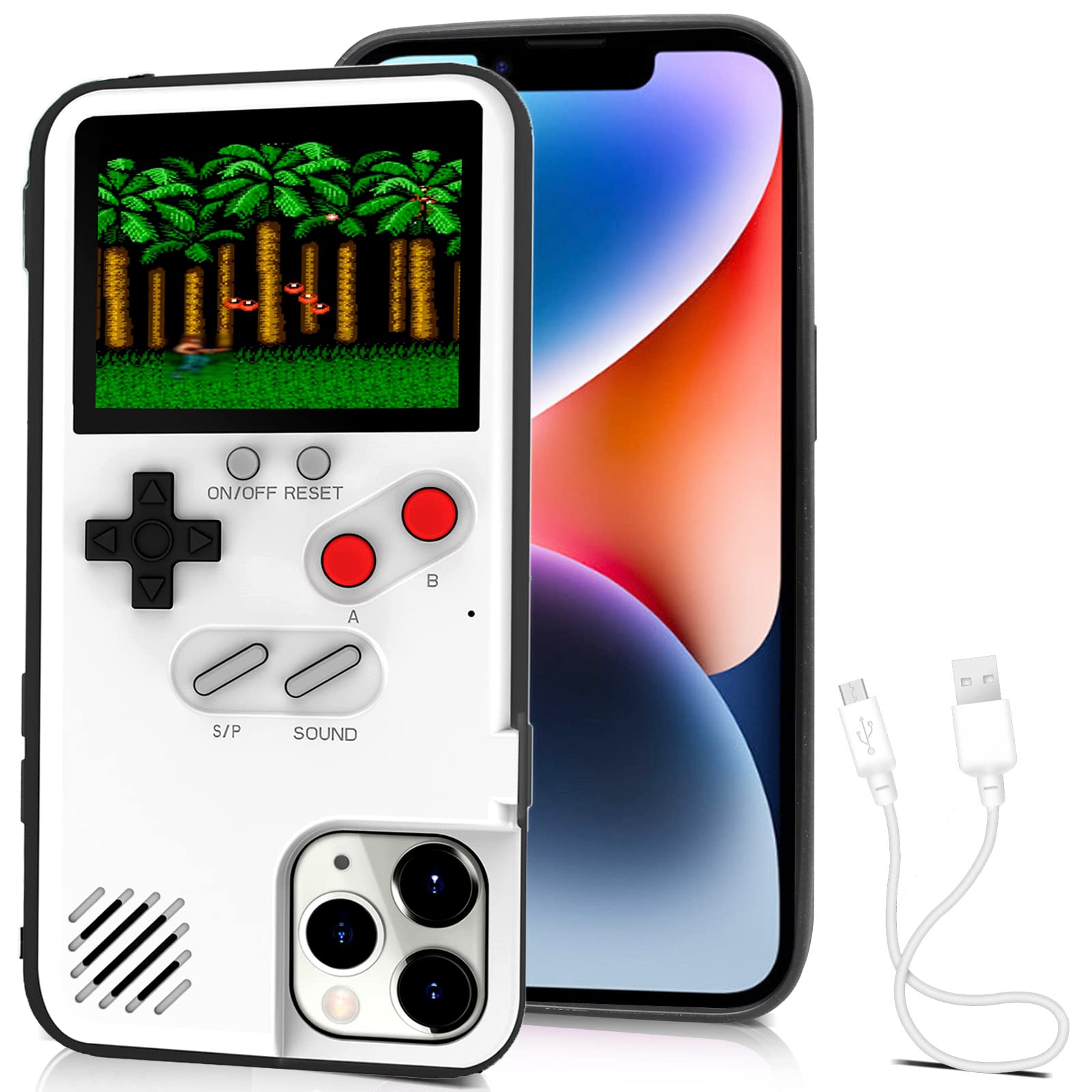 Kingchilla Gameboy Handyhülle für iPhone 12/12 Pro, Game Phone Case, Retro Spielkonsole Schutzhülle Selbstbetriebene Hülle (Weiß, iPhone 12/12 Pro)
