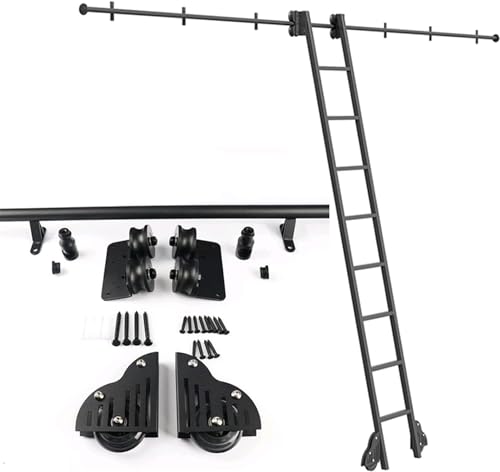 CATANK Schiebetür-Set, 1 m - 6 m, Rollleiter, Hardware, Bibliothek, Schiebeleiter-Kit (ohne Leiter), mobile Leiterschiene mit Bodenrollenrädern (Größe: 200 cm Schienen-Set)