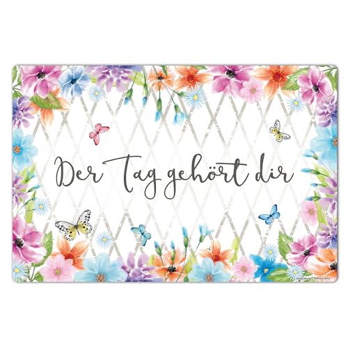 Schreibtischunterlage 60 x 40 cm, Blumen, Aquarell, Blüten, Schreibtischmatte aus hochwertigem Vinyl, Geschenk Einschulung, Schmetterlinge, Made in Germany, BPA-frei | Design: “Der Tag gehört dir“