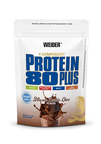 WEIDER Protein 80 Plus Mehrkomponenten Protein, Brownie, Eiweißpulver für cremige, unverschämt leckere Eiweißshakes, Kombination aus Whey, Casein, Milchprotein-Isolat und Ei, Fett- & Zuckerarm