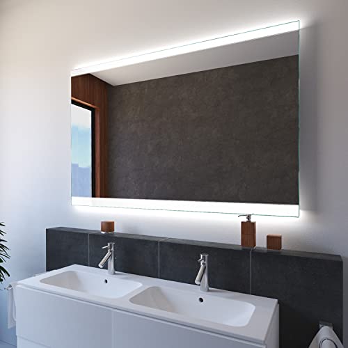 SARAR | Badspiegel Designo MA2510 mit LED-Beleuchtung, Wandspiegel mit Licht, Leuchtspiegel Bad Eckig | 40x40cm