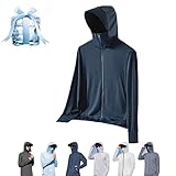 Donubiiu Leichte Sonnenschutzkleidung für Herren/Damen, Lightweight Sun Protection Clothing Ice Silk Hoodie Shirts Jacket (Dark Blue,2XL)