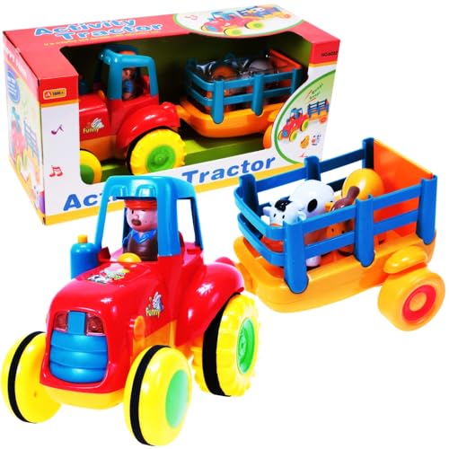 MalPlay Kinder Spielzeug Traktor + Tieranhänger| Landmaschinen | Kit mit Zubehör | Traktorgeräuschen und Musik | Kleinkinder ab 1 Jahr