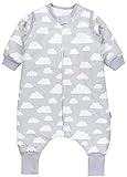 TupTam Baby Schlafsack mit Beinen und Ärmeln OEKO-TEX zertifizierte Materialien, Winterschlafsack 2,5 TOG Unisex, Farbe: Wolken Weiß, Größe: 68-74