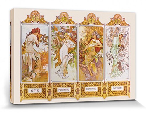 1art1 Alphonse Mucha - Die Vier Jahreszeiten, 1896 Poster Leinwandbild Auf Keilrahmen 120 x 80 cm