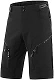 Fahrradhose Herren Kurz Schnelltrocknende Leichte Radhose Herren Kurz Radlerhose ohne Polster MTB Fahrradshorts mit 6 Reißverschlusstaschen (Schwarz,S)