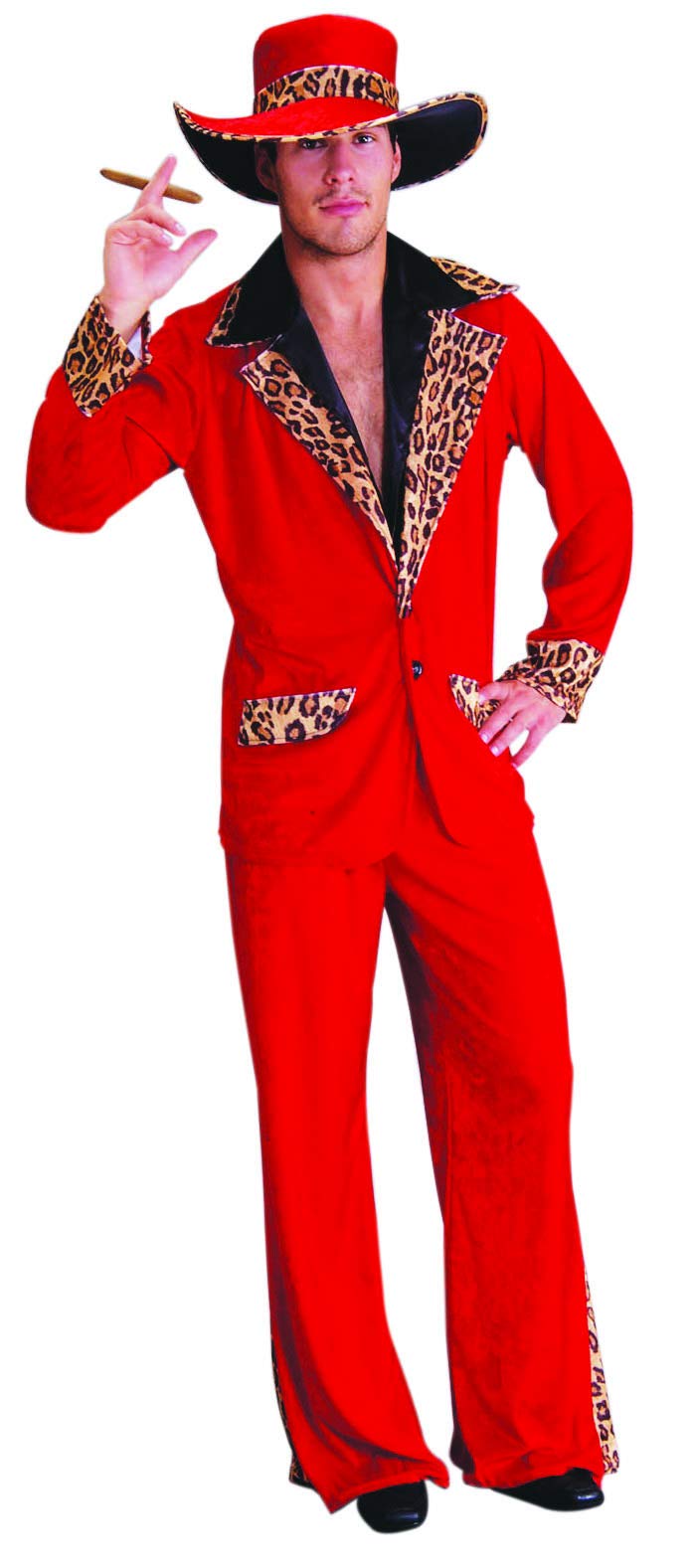 Foxxeo rotes Zuhälter Kostüm mit Leoparden Print für Herren - Größe M-XXXL - für Fasching Karneval Junggesellenabschied - Größe: XL