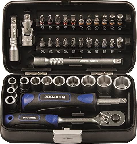 Projahn 394072 Mini Steckschlüssel und Bit-Box 1/4" , kompaktes Set mit verschiedenen Steckschlüssel, farbcodierten Bits: Schlitz, Kreuzschlitz, Torx , passend für nahezu jede Anwendung , 38-tlg.