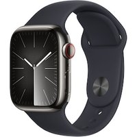 Apple Watch Series 9 LTE 41mm Edelstahl Graphit Sportarmband Mitternacht M/L