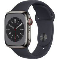 Apple Watch Series 8 (GPS + Cellular) - 41 mm - Graphite Stainless Steel - intelligente Uhr mit Sportband - Flouroelastomer - Midnight - Bandgröße: regelmäßig - 32GB - Wi-Fi, LTE, Bluetooth, UWB - 4G - 42,3 g (MNJJ3FD/A)