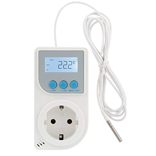 Xavax Universal Thermostat mit Fühler "Premium" (Steckerthermostat für Kühl-/Heizgeräte, z.B. Infrarot-Heizung, Terrarium, digitaler Temperaturregler) Steckdosen-Thermostat