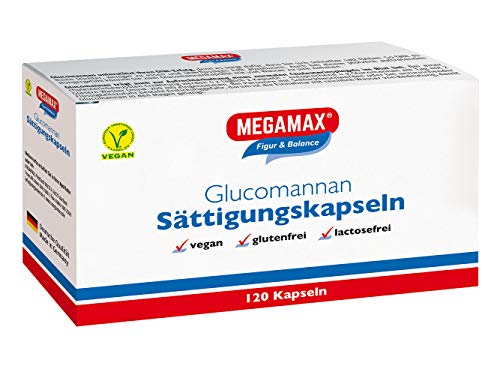 MEGAMAX Glucomannan Sättigungskapseln 120 Kapseln Vegan | Abnehmen mit Konjak Glucomannan Hochdosiert | schnell schlank sein, simpel abnehmen - Natürliche Ballaststoffkapseln zur Gewichtsreduktion (120 Kapseln)