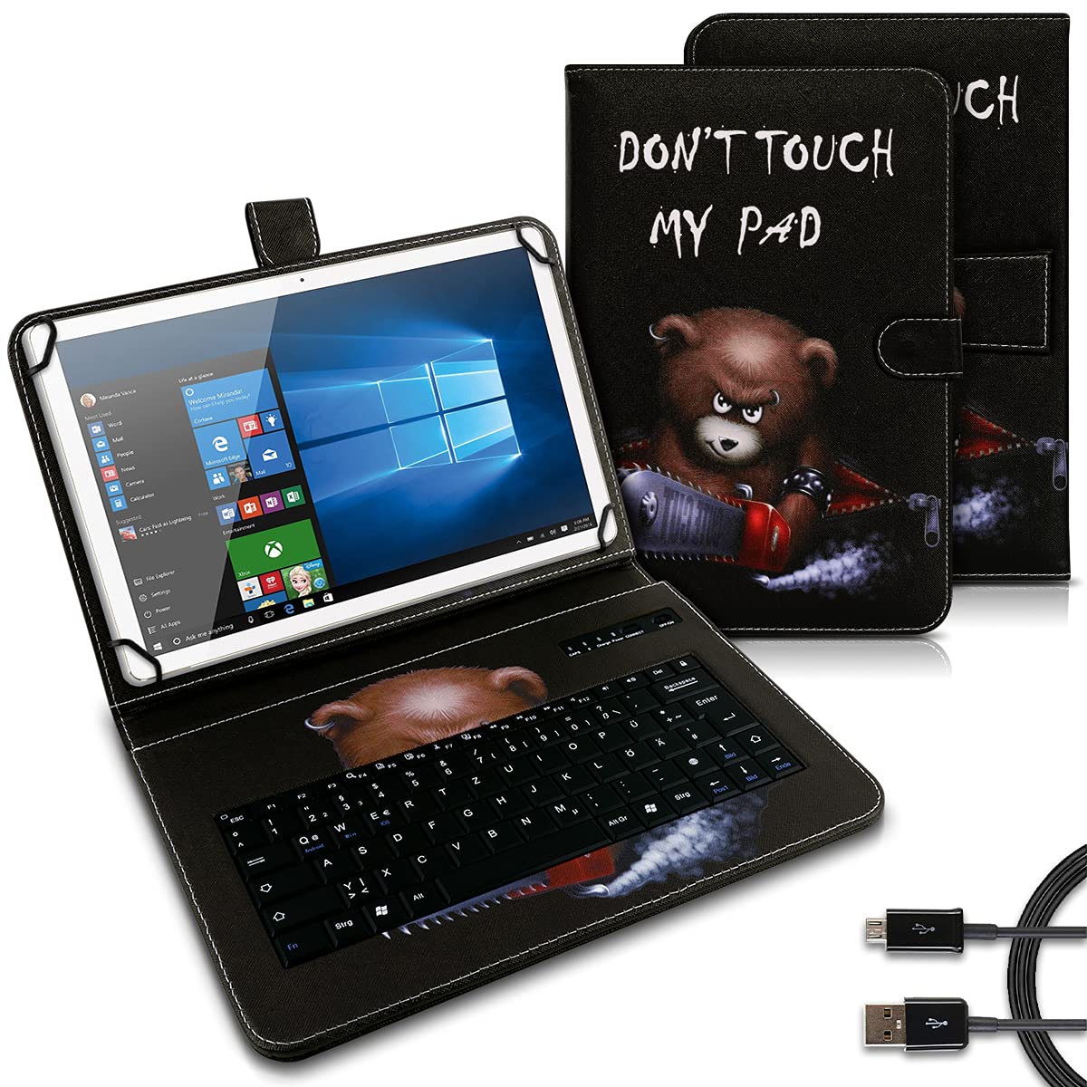 UC-Express Tablet Tasche kompatibel für Lenovo Tab M10 Tastatur Hülle Bluetooth Keyboard Case QWERTZ Standfunktion Cover, Motiv:Motiv 1